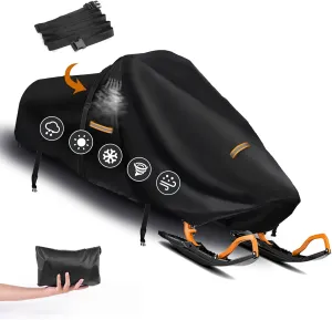 Snowmobile Cover,Heavy Duty 420D Oxford Fabric Sled Ski Cover with 2 Windproof Buckles,Air Vents,Universal Trailerable Snowmobile Storage Cover for Polaris,Ski-Doo,Arctic Cat,Yamaha,Lynx,Camso,CFMOTO