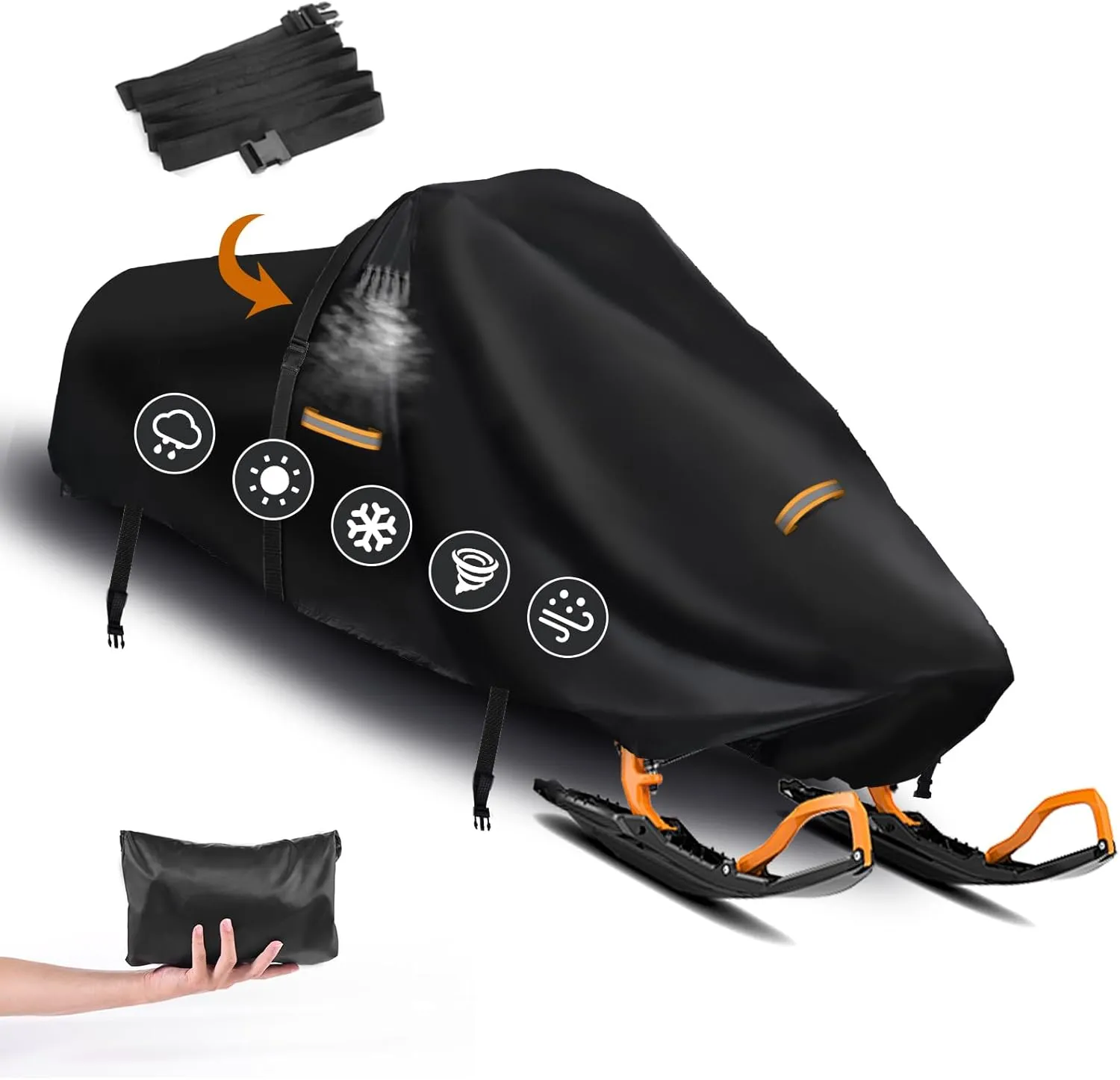 Snowmobile Cover,Heavy Duty 420D Oxford Fabric Sled Ski Cover with 2 Windproof Buckles,Air Vents,Universal Trailerable Snowmobile Storage Cover for Polaris,Ski-Doo,Arctic Cat,Yamaha,Lynx,Camso,CFMOTO
