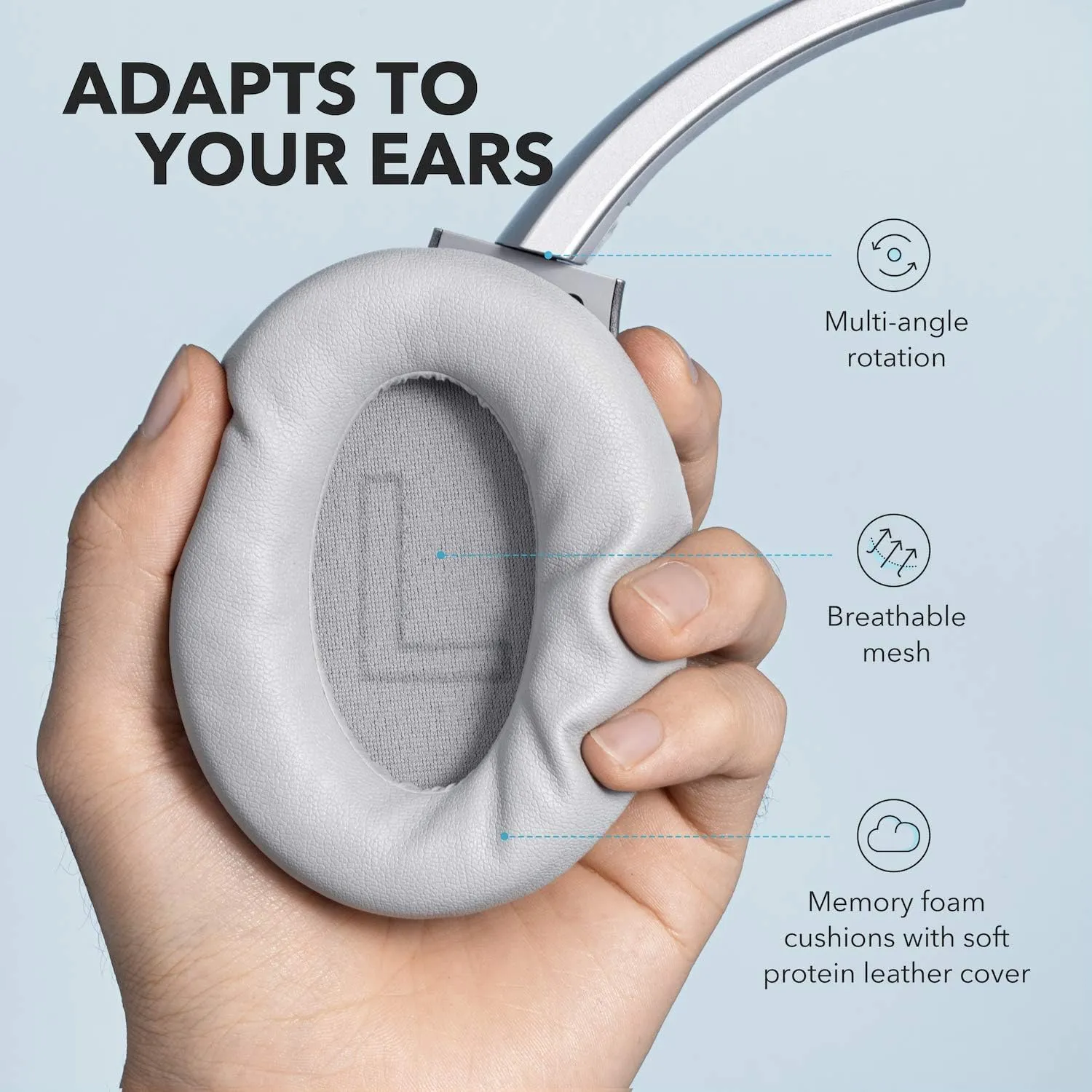 Soundcore Anker Life Q20 Hybrid Active Noise Cancelling Headphones, Wireless Over Ear Bluetooth Headphones, 60H Playtime, Hi-Res Audio, Deep Bass, Memory Foam Ear Cups, Travel, Office, USB-C Charging