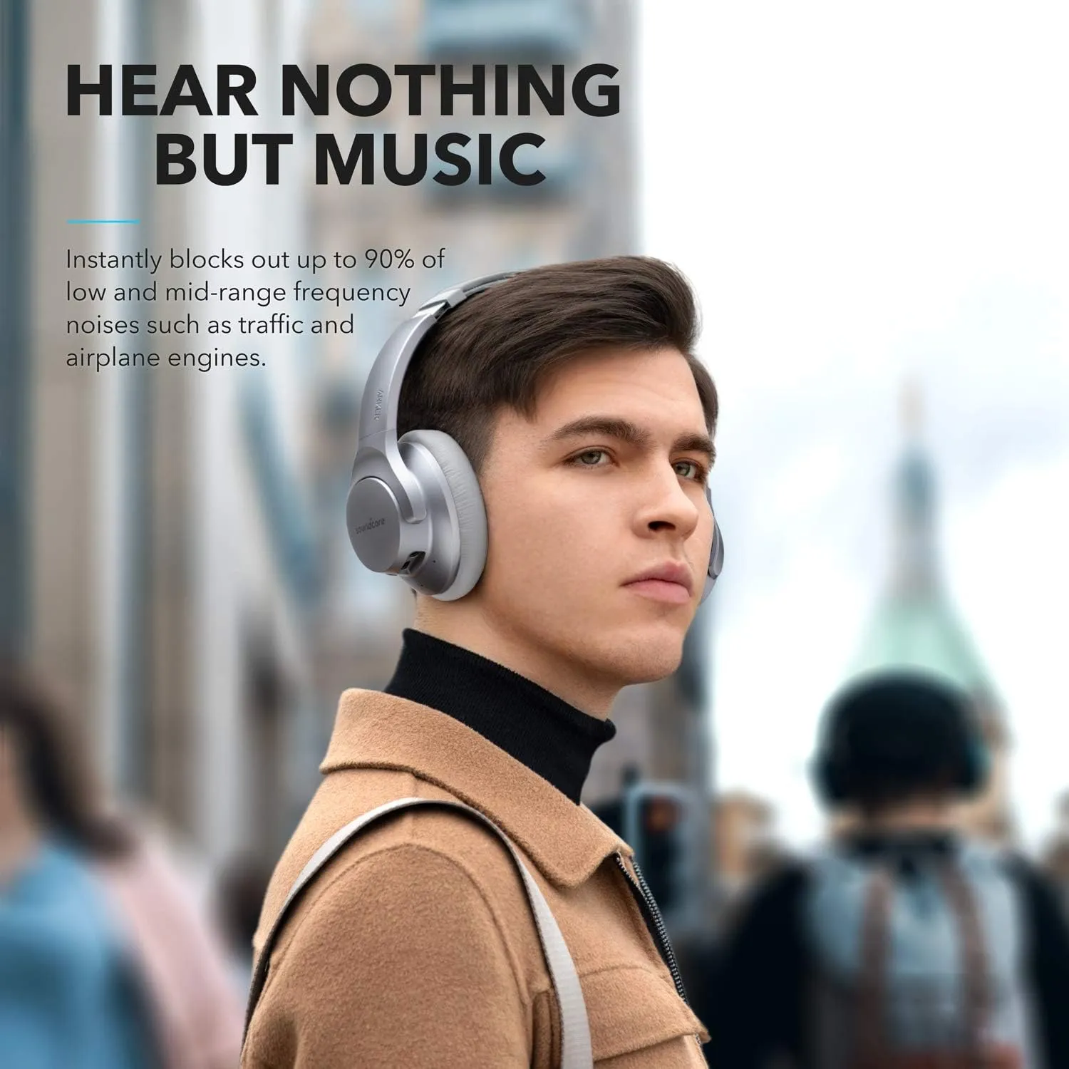 Soundcore Anker Life Q20 Hybrid Active Noise Cancelling Headphones, Wireless Over Ear Bluetooth Headphones, 60H Playtime, Hi-Res Audio, Deep Bass, Memory Foam Ear Cups, Travel, Office, USB-C Charging