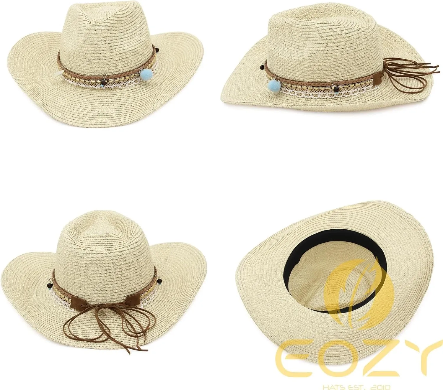 Straw Cowboy Hat for Women Men Girls Roll up Wide Brim Western Cowgirl Summer Beach Sun Hats