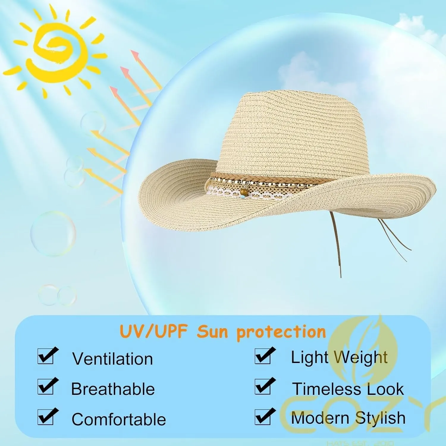 Straw Cowboy Hat for Women Men Girls Roll up Wide Brim Western Cowgirl Summer Beach Sun Hats