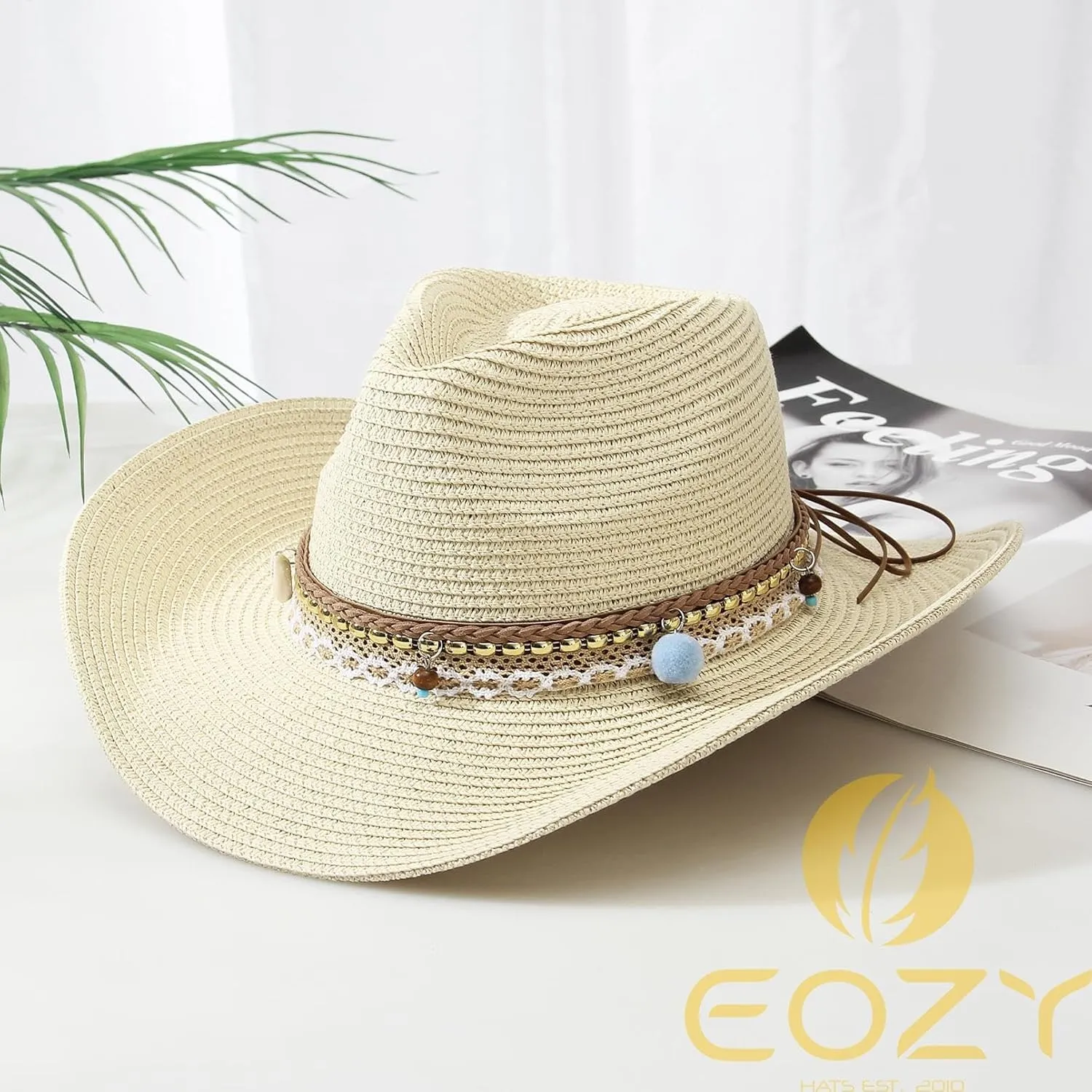Straw Cowboy Hat for Women Men Girls Roll up Wide Brim Western Cowgirl Summer Beach Sun Hats