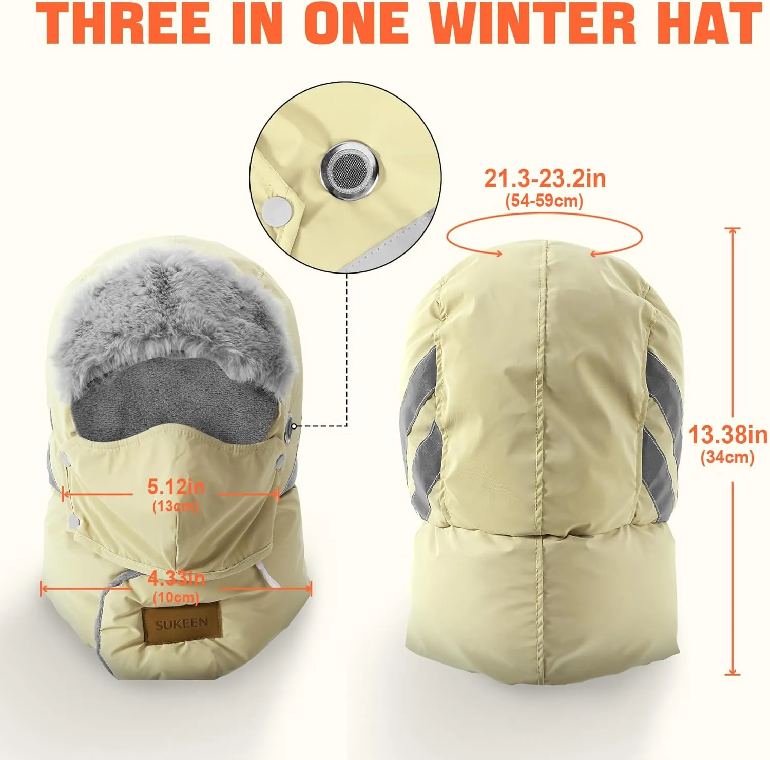 Sukeen Trapper Hats Windproof Winter Hat Water Repellent Warm Hat Lightweight Earflap Hat with Mask for Cold Snow Weather