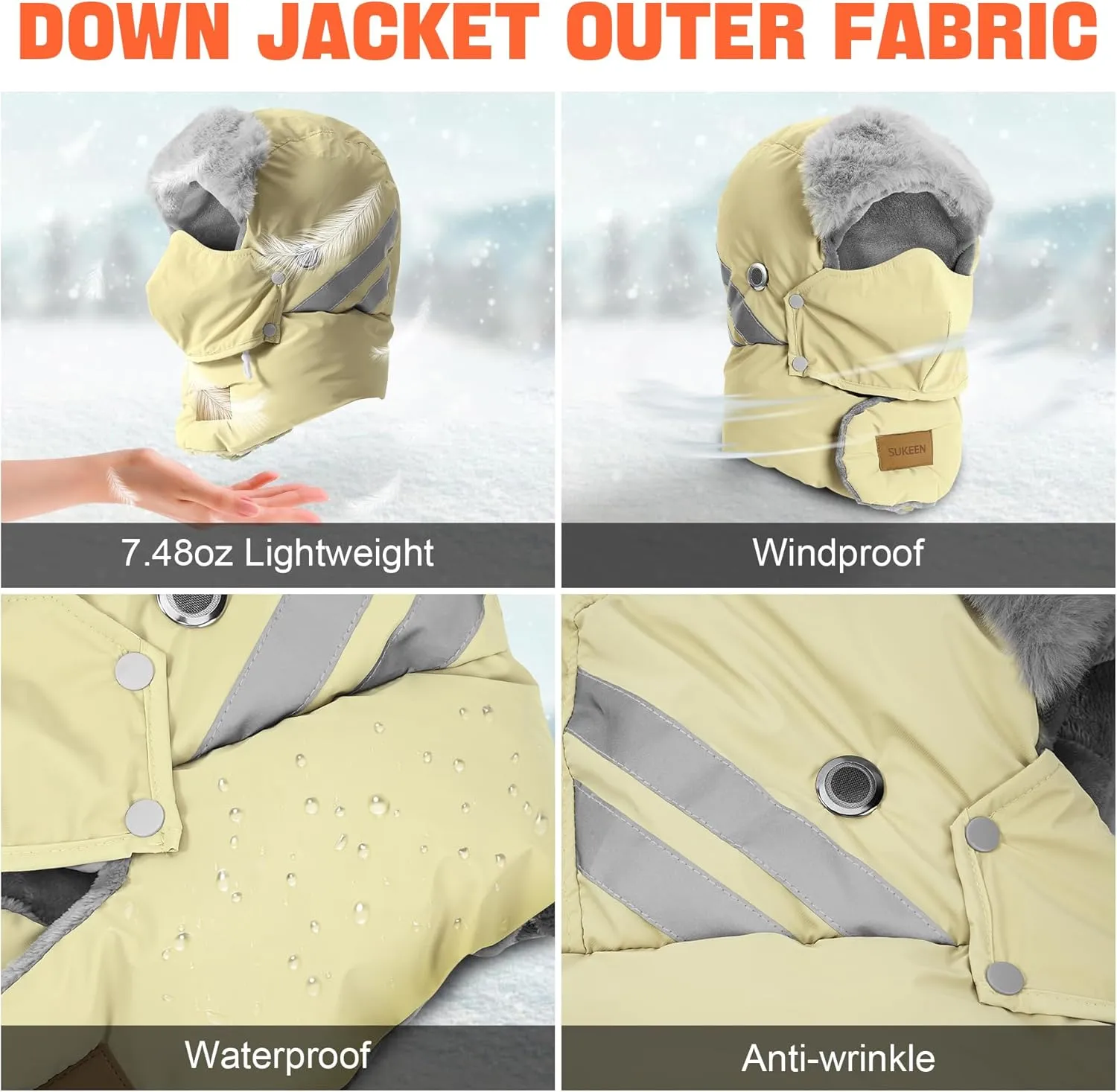 Sukeen Trapper Hats Windproof Winter Hat Water Repellent Warm Hat Lightweight Earflap Hat with Mask for Cold Snow Weather