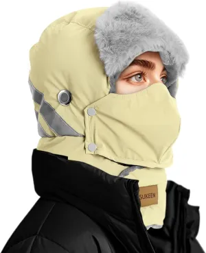 Sukeen Trapper Hats Windproof Winter Hat Water Repellent Warm Hat Lightweight Earflap Hat with Mask for Cold Snow Weather