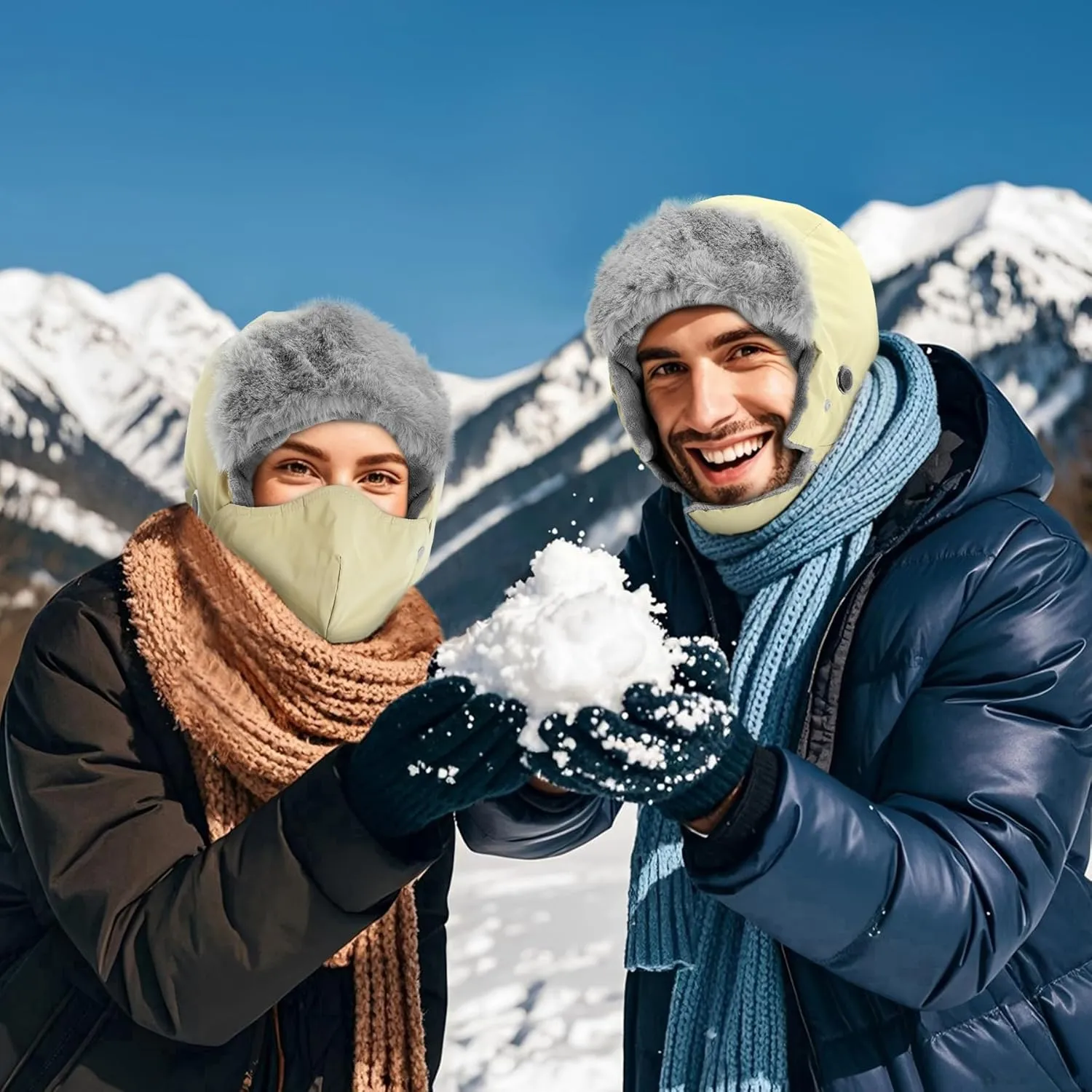 Sukeen Trapper Hats Windproof Winter Hat Water Repellent Warm Hat Lightweight Earflap Hat with Mask for Cold Snow Weather