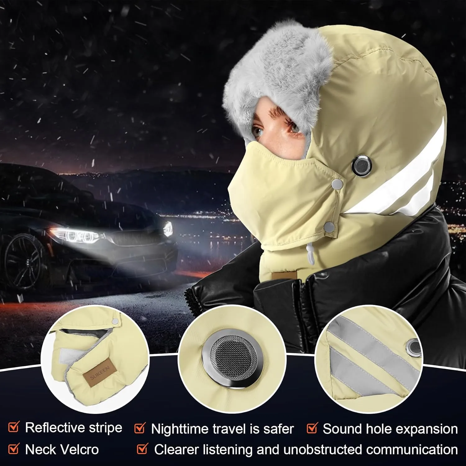 Sukeen Trapper Hats Windproof Winter Hat Water Repellent Warm Hat Lightweight Earflap Hat with Mask for Cold Snow Weather