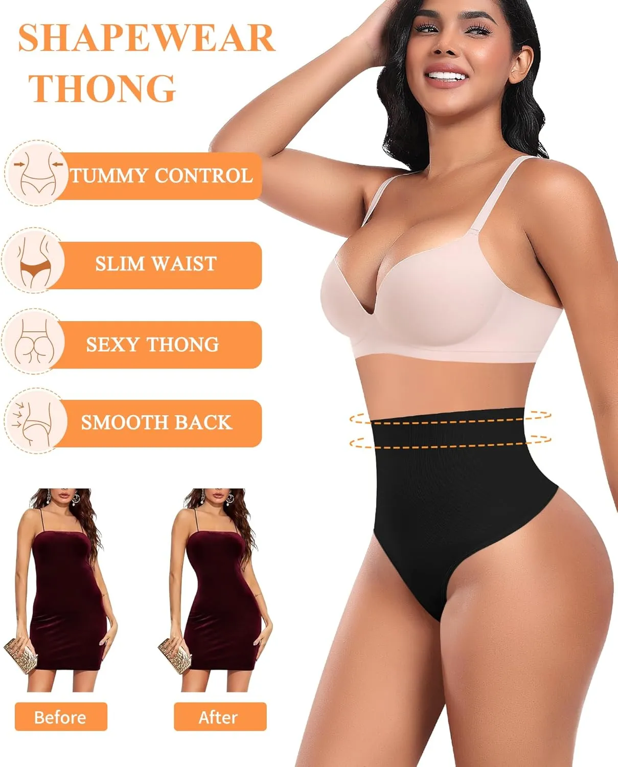 Tummy Control Thong Shapewear for Women High Waisted Body Shaper Panties Shaping Thong Girdle Underwear