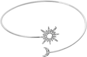 Upper Arm Cuff Armlet Open Cuff Wrap Bracelet Armlet Crystal Sun Moon Arm Bangles Armband Rhinestone Adjustable Leaf Feather Chain Tassels for Women Wedding Costume Jewelry