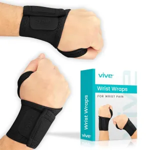 Vive Wrist Wrap Braces (2 Pack) - Tendonitis Support for Carpal Tunnel Arthritis - Sprained Pain Protection Sleeve - Weightlifting & Calisthenics Compression Stabilizer for Women, Men - Adjustable