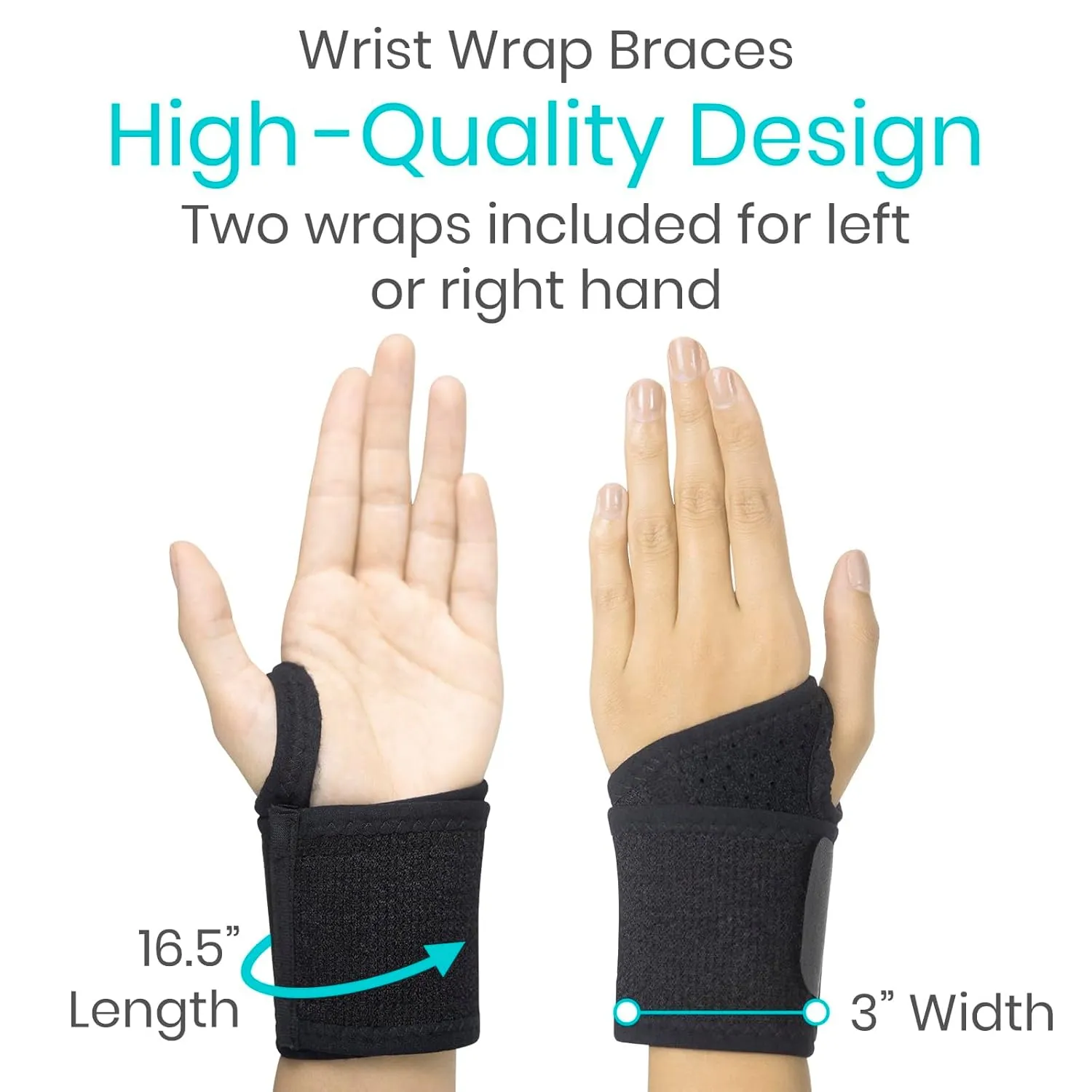 Vive Wrist Wrap Braces (2 Pack) - Tendonitis Support for Carpal Tunnel Arthritis - Sprained Pain Protection Sleeve - Weightlifting & Calisthenics Compression Stabilizer for Women, Men - Adjustable