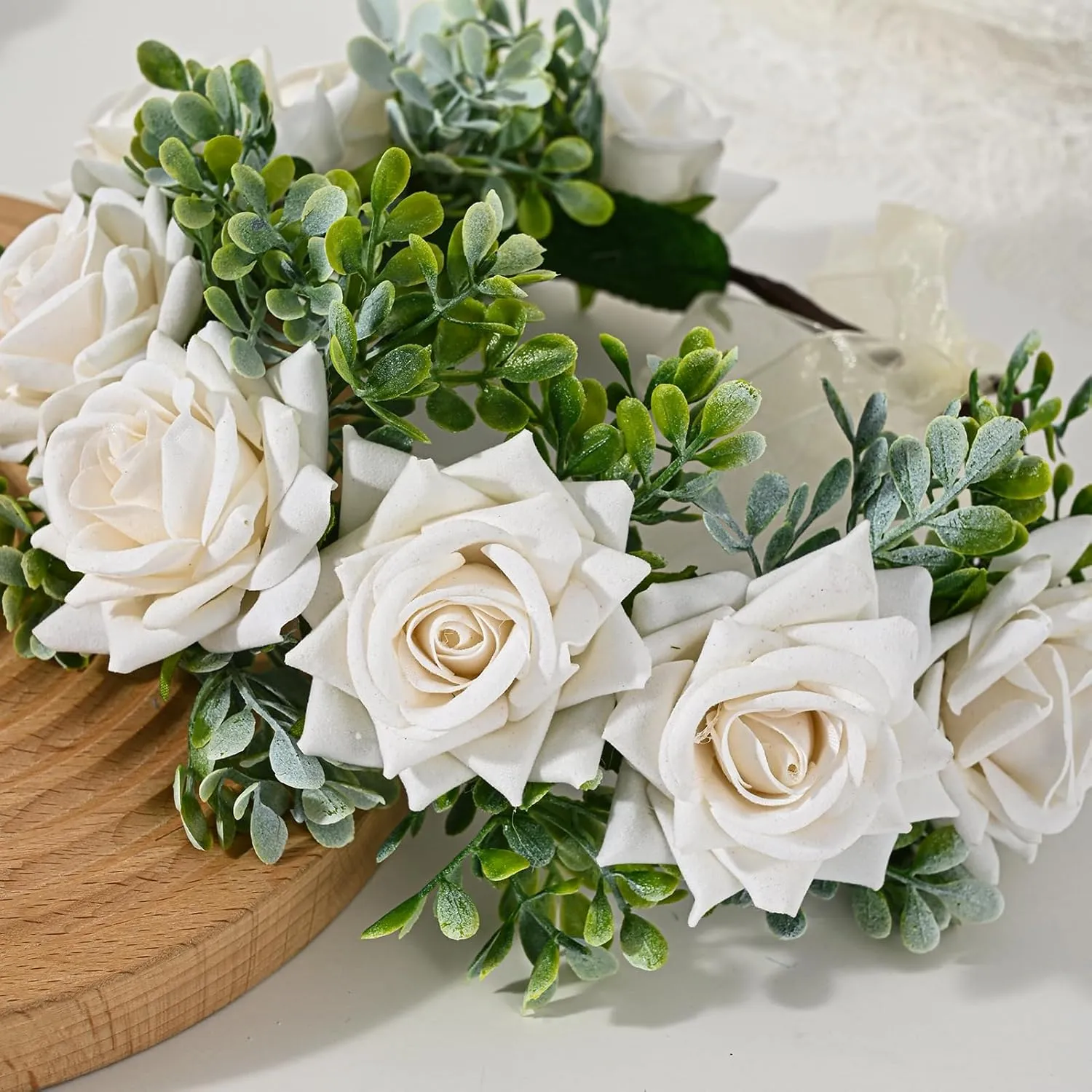 Vividsun Women Flower Crown Floral Headpiece Festival Wedding Hair Wreath Floral Crown (White)