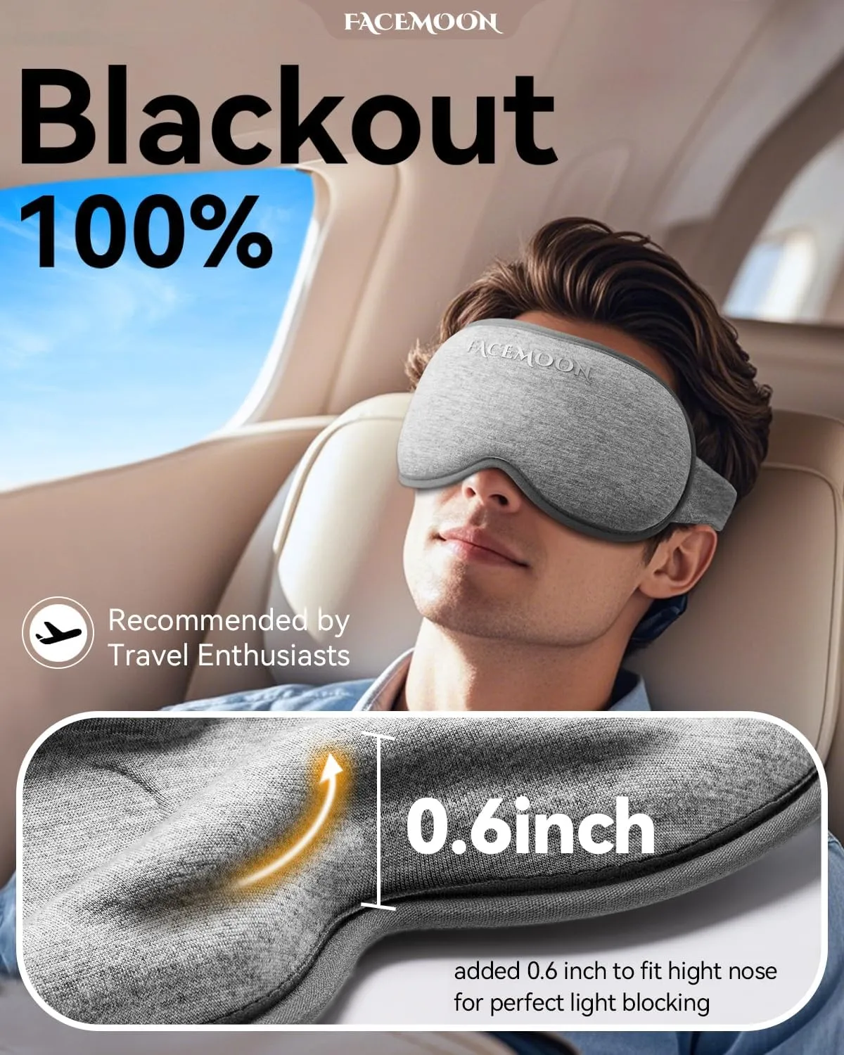 Weighted Eye Mask for Sleeping - Blackout Sleep Mask for Women Men, FACEMOON Lash Extension Eye Covers, Memory Foam, 3D Contoured, Airplane Travel Essentials, Blindfold for Meditation(Gray)