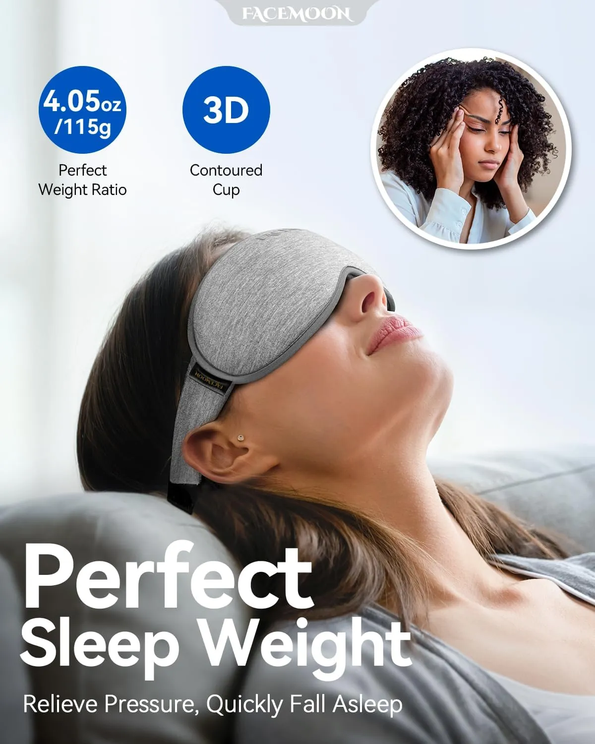 Weighted Eye Mask for Sleeping - Blackout Sleep Mask for Women Men, FACEMOON Lash Extension Eye Covers, Memory Foam, 3D Contoured, Airplane Travel Essentials, Blindfold for Meditation(Gray)