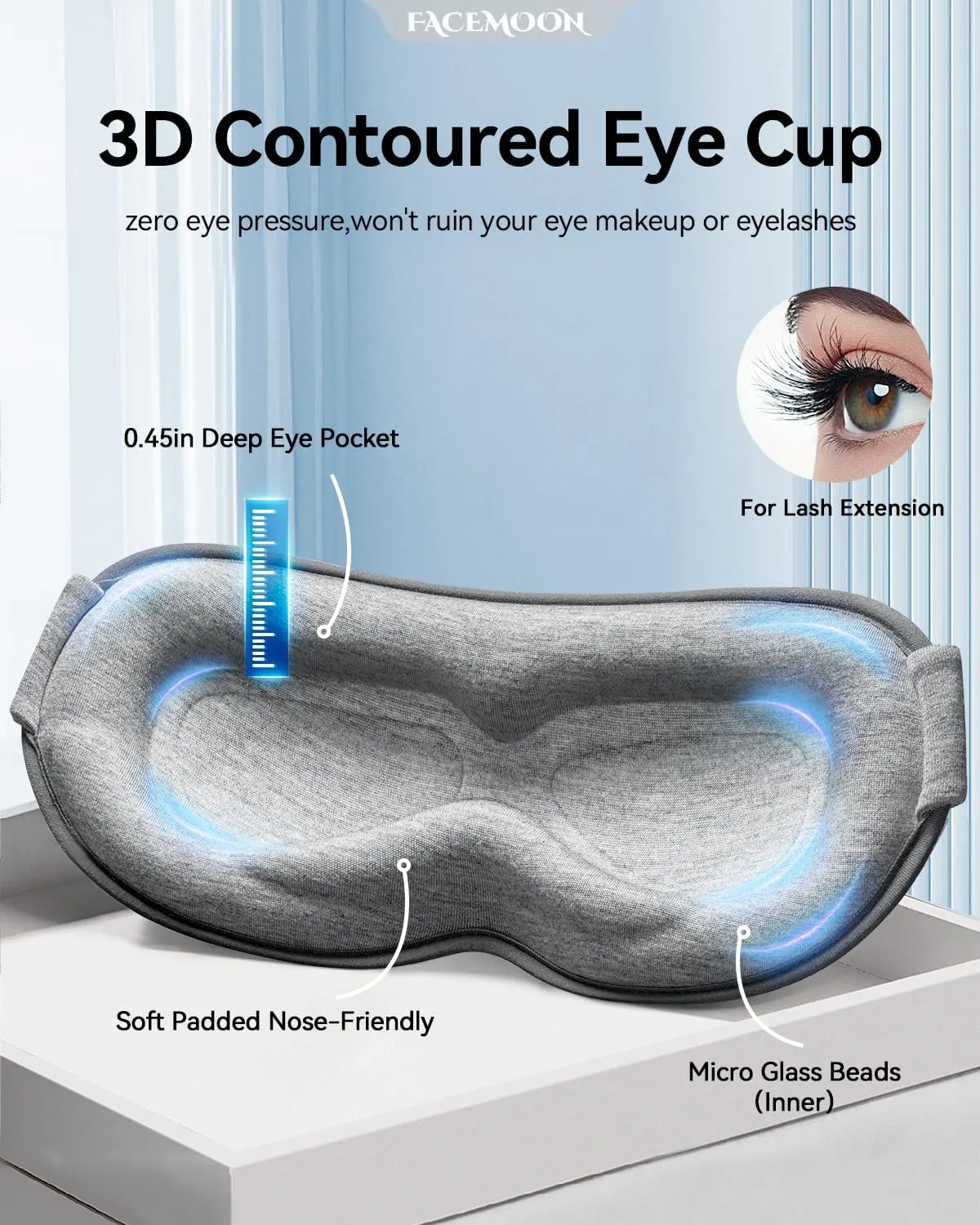 Weighted Eye Mask for Sleeping - Blackout Sleep Mask for Women Men, FACEMOON Lash Extension Eye Covers, Memory Foam, 3D Contoured, Airplane Travel Essentials, Blindfold for Meditation(Gray)