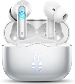 Wireless Earbuds, 2025 Bluetooth 5.4 Headphones in Ear with 4 ENC Noise Cancelling Mic, New Wireless Earphones HiFi Stereo Deep Bass 40H Playtime, LED, In-Ear Bluetooth Ear Buds IP7 Waterproof, Silver