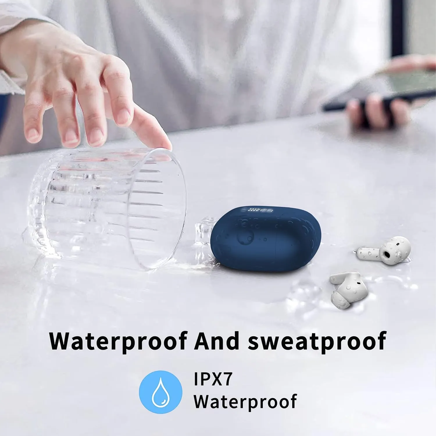 Wireless Earbuds, Bluetooth 5.4 Headphones in Ear with HiFi Stereo Deep Bass, 4 ENC Noise Cancelling Mic Wireless Earphones 40H, in-Ear Earbud Bluetooth Dual LED Display IP7 Waterproof, Dark Blue