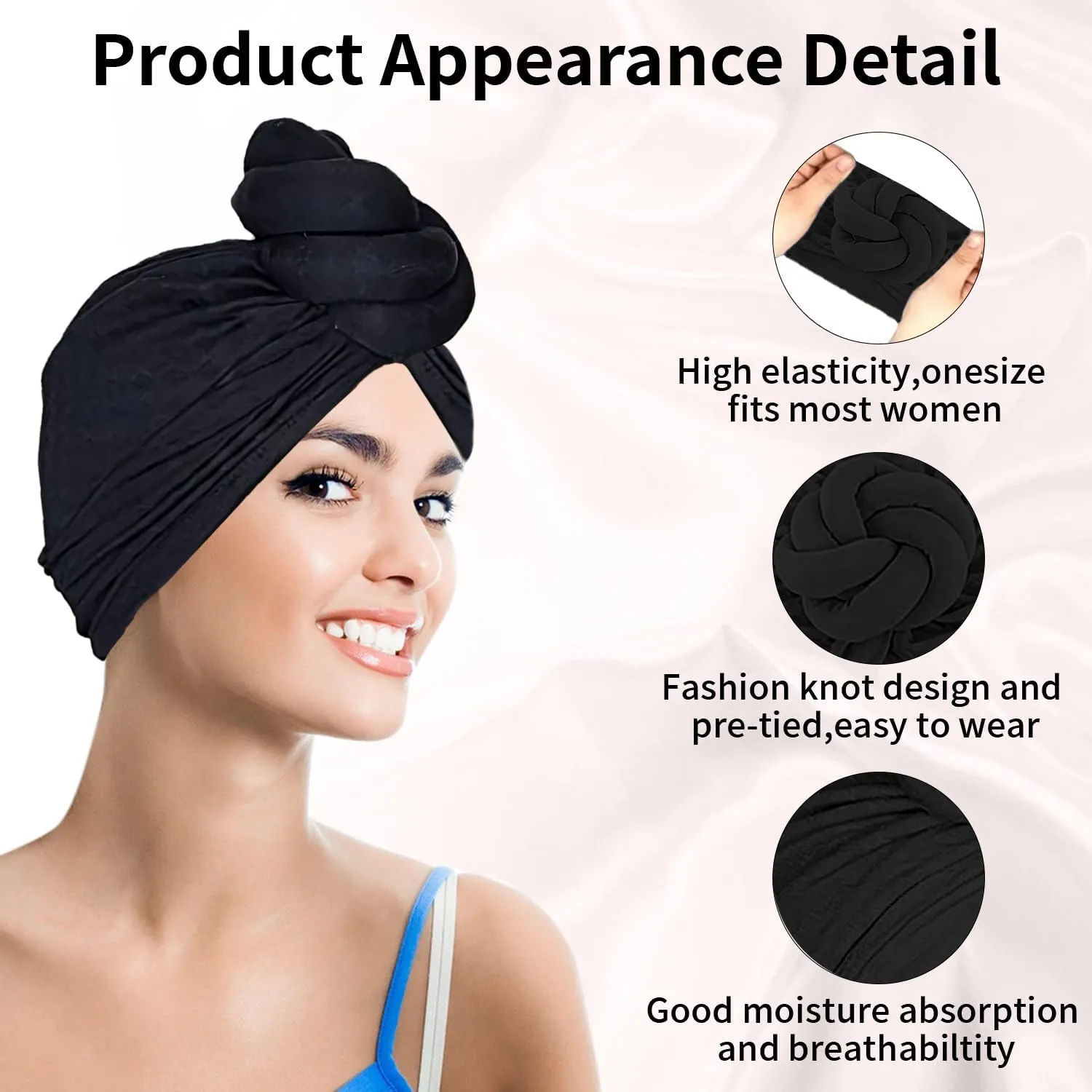 Women Turbans and Head Wraps, Women African Turban Flower Knot Pre-Tied Bonnet Beanie Cap Headwrap